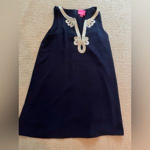 Lilly Pulitzer Cherlyn soft shift dress 14 navy with gold trim